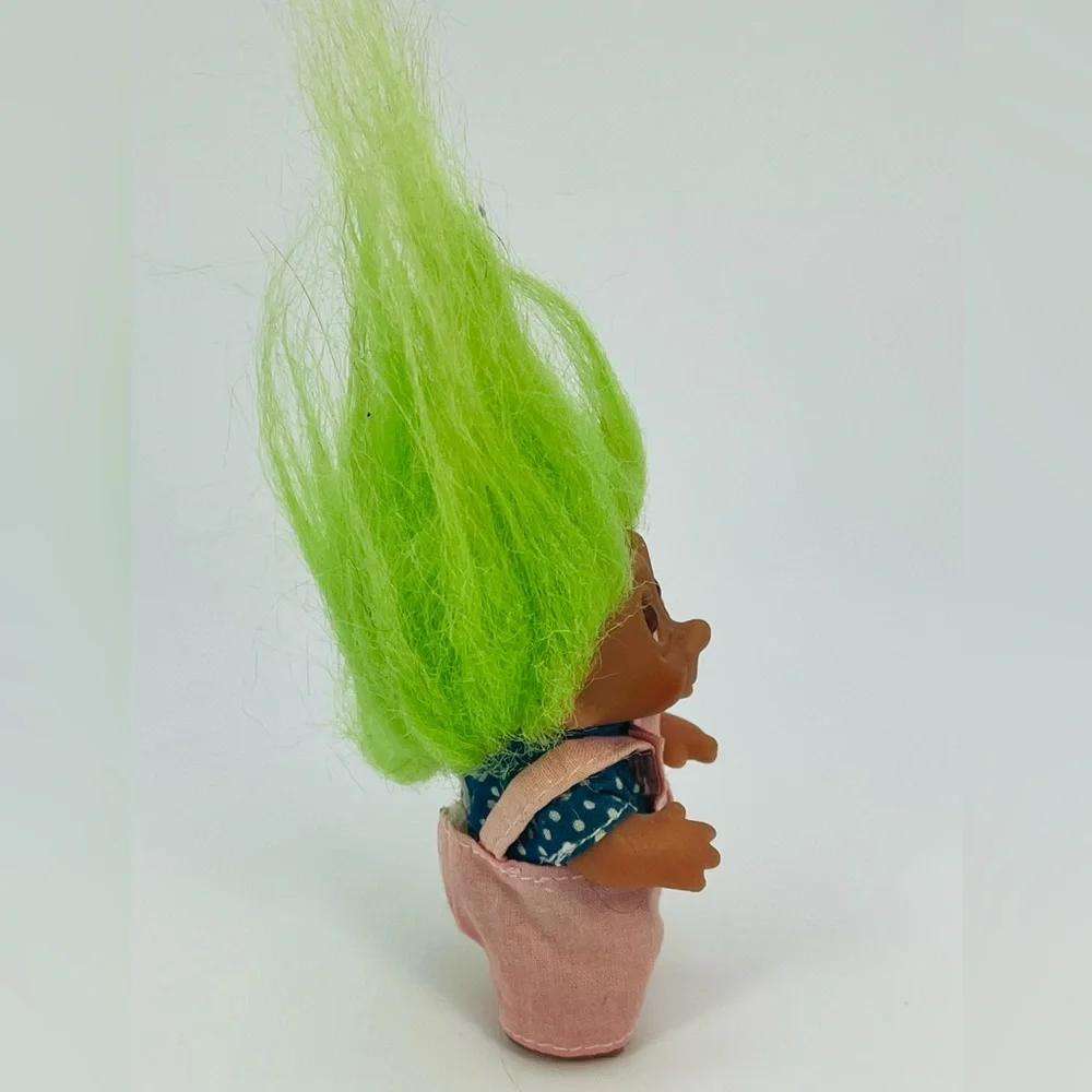 Norfin Dam Troll Doll Small Green Hair Overalls 1985